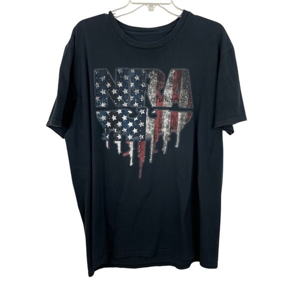 NRA Mens XL Black T-Shirt With American Flag Graphic Print Patriotic Design - Picture 1 of 6